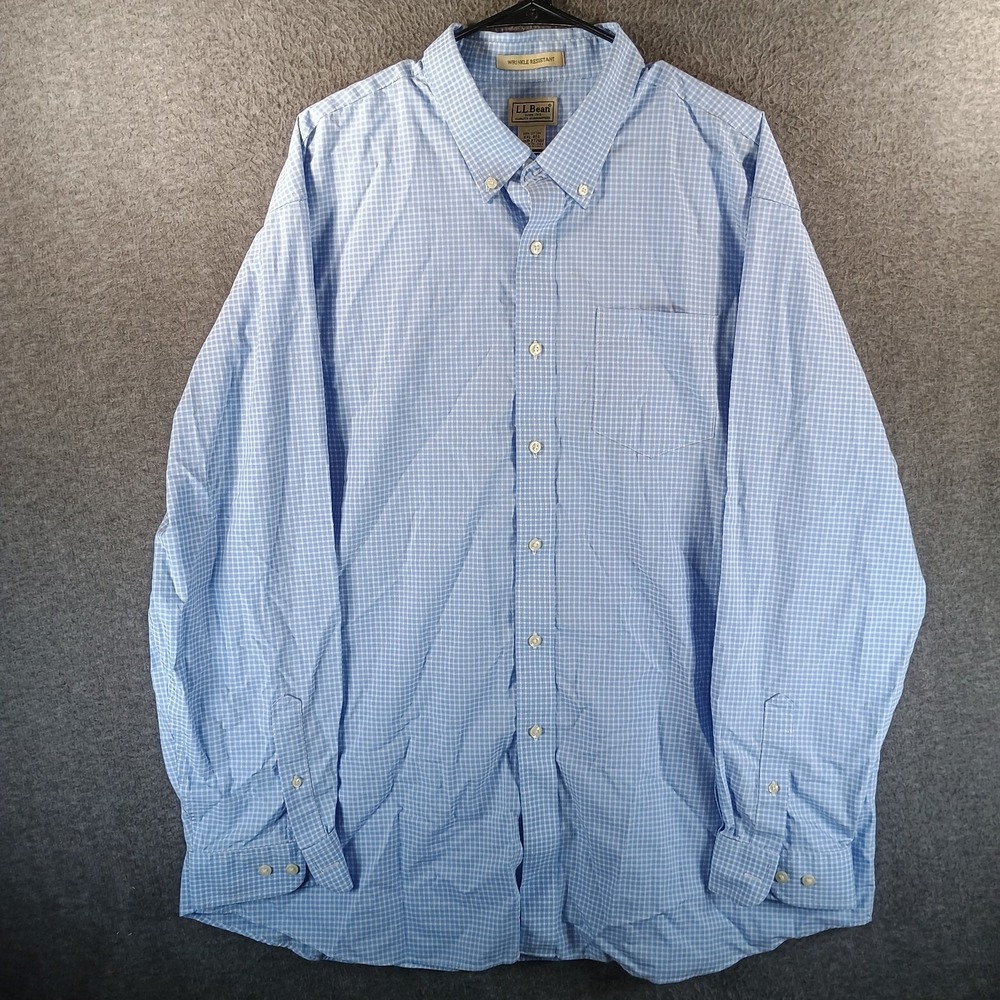 LL Bean Wrinkle-Free Kennebunk Sport Shirt Men XL Traditional Fit‎ Check Blue